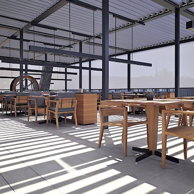 WAREMA Lamaxa L50 Lamellendach mit GranTex easyZIP Vertikalmarkisen