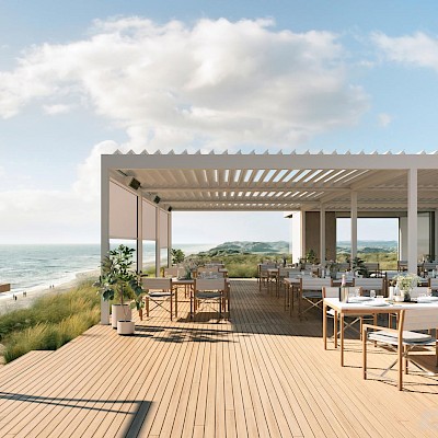 WAREMA Lamaxa L50 Lamellendach mit GranTex easyZIP Vertikalmarkisen